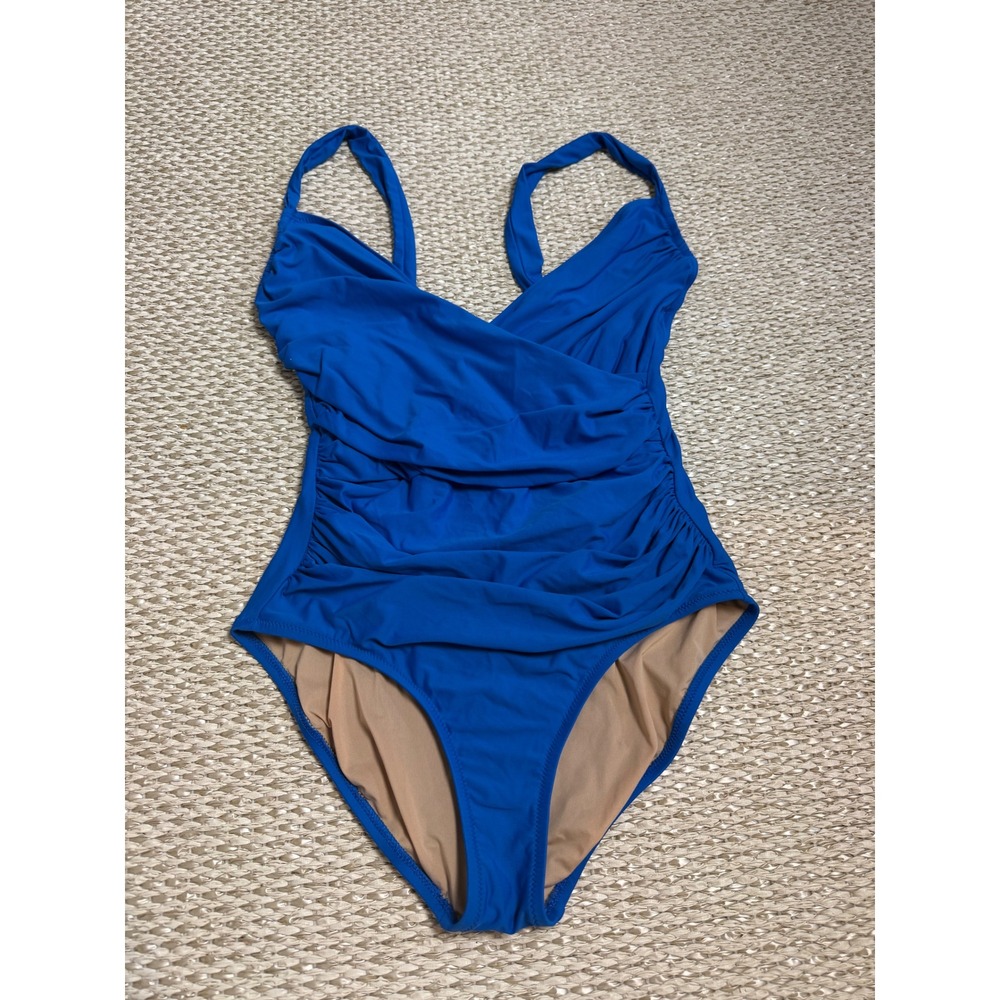 J.Crew Womens Royal Blue Ruched Wrap One Piece Swimsuit Size 10 slimming